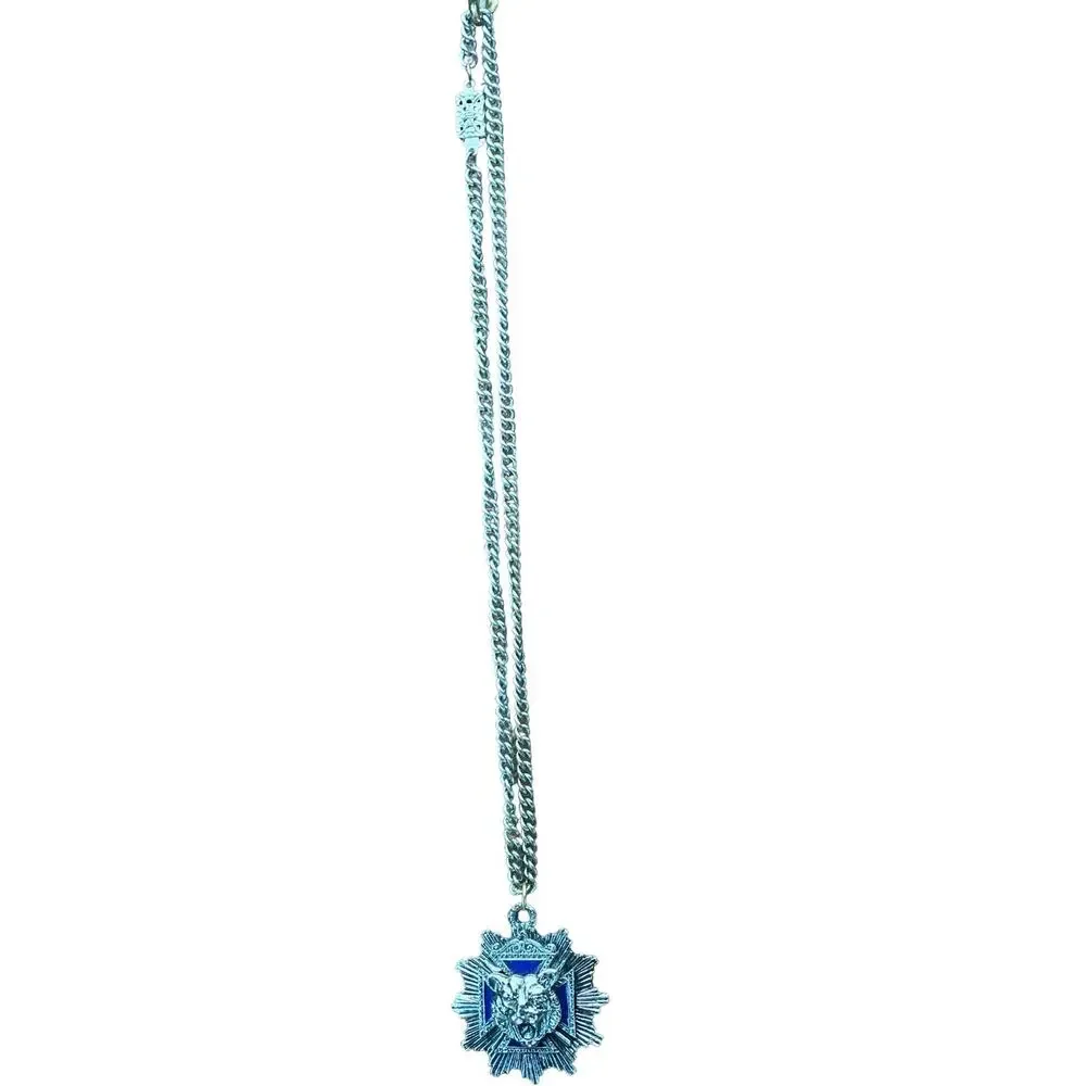 Vintage Roaring Tiger Pendant Necklace Blue Maltese Cross Silver Unsigned Unique